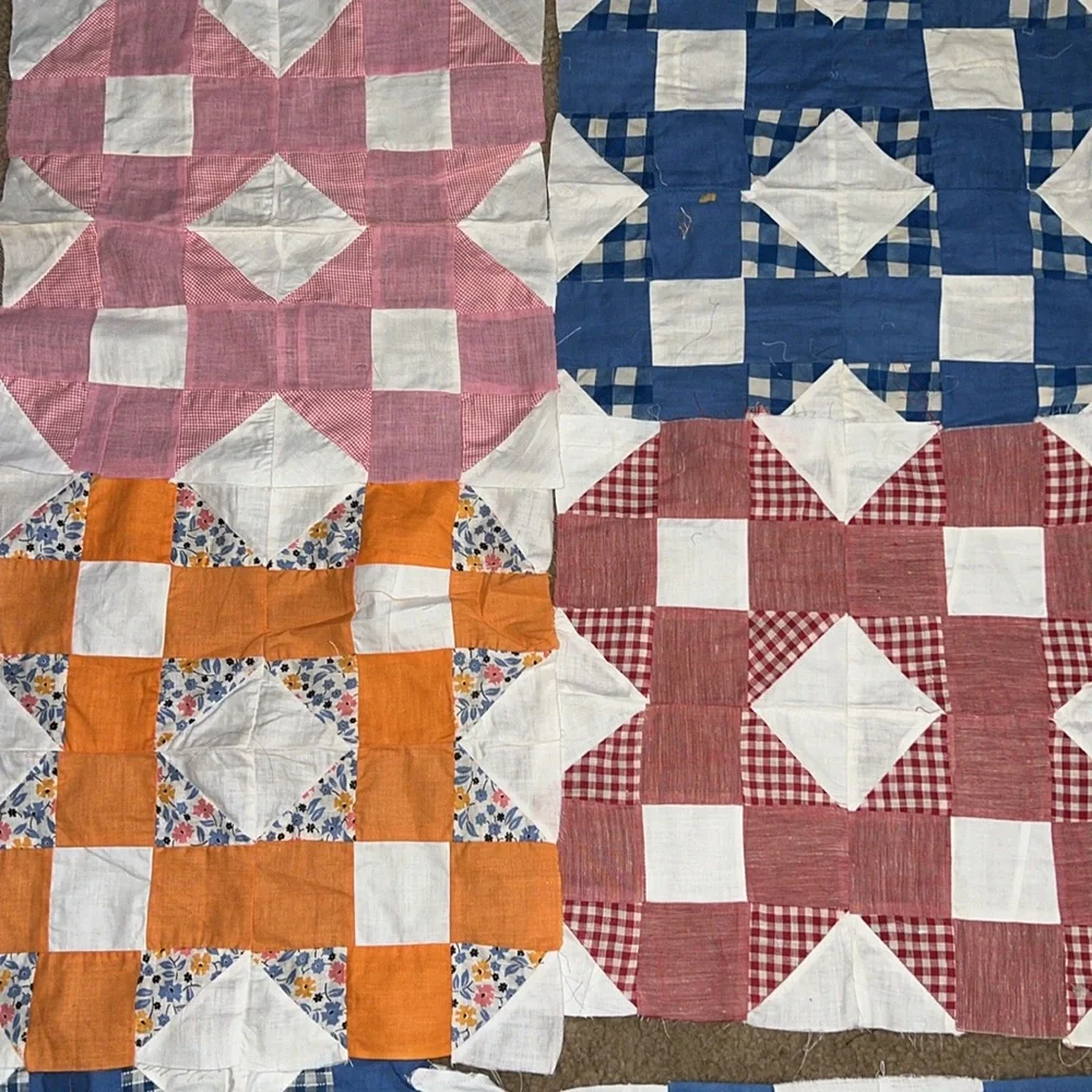Lot 9 vintage handmade quilt squares blocks 14”